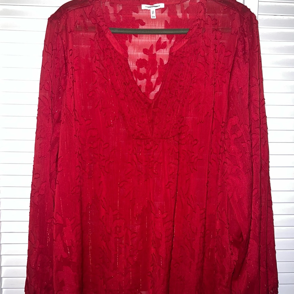 Maurices Red Lace Long Sleeve Blouse